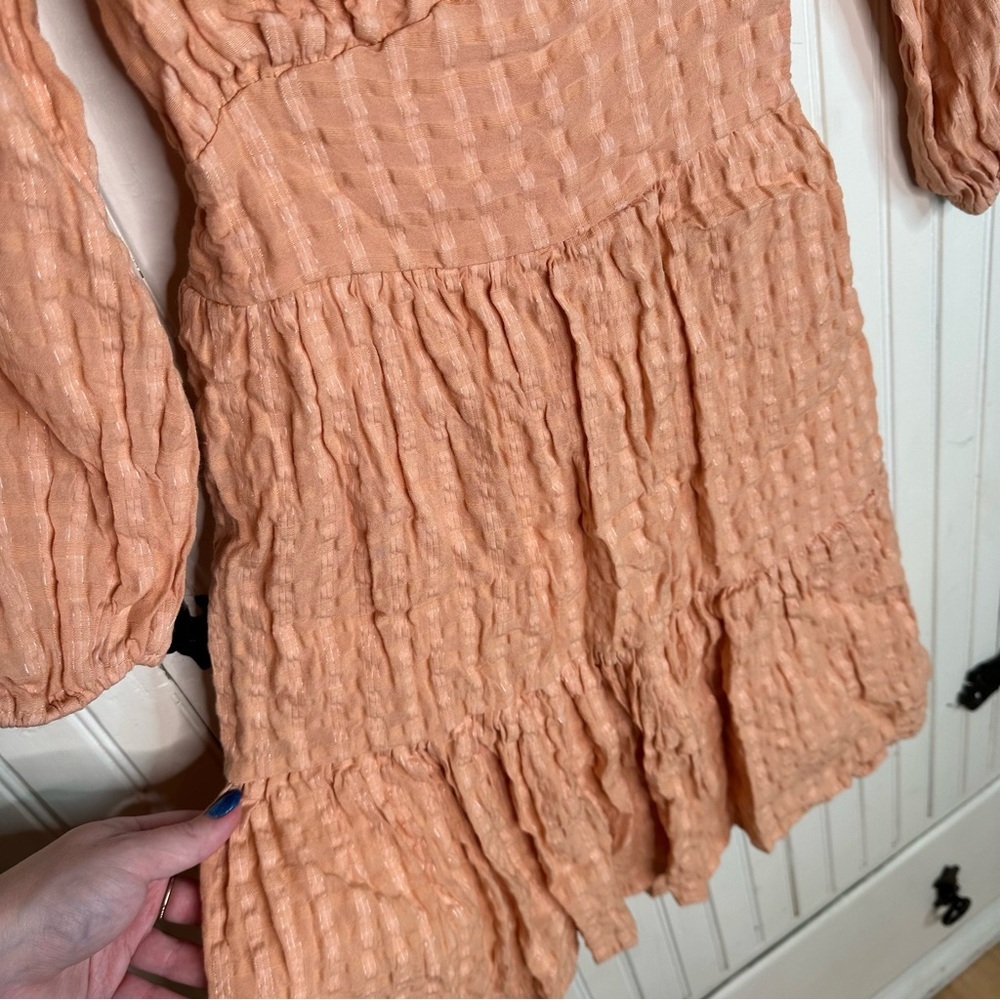Lulus Light Orange Plaid Backless Long Sleeve Mini Dress size Medium M - Picture 4 of 7